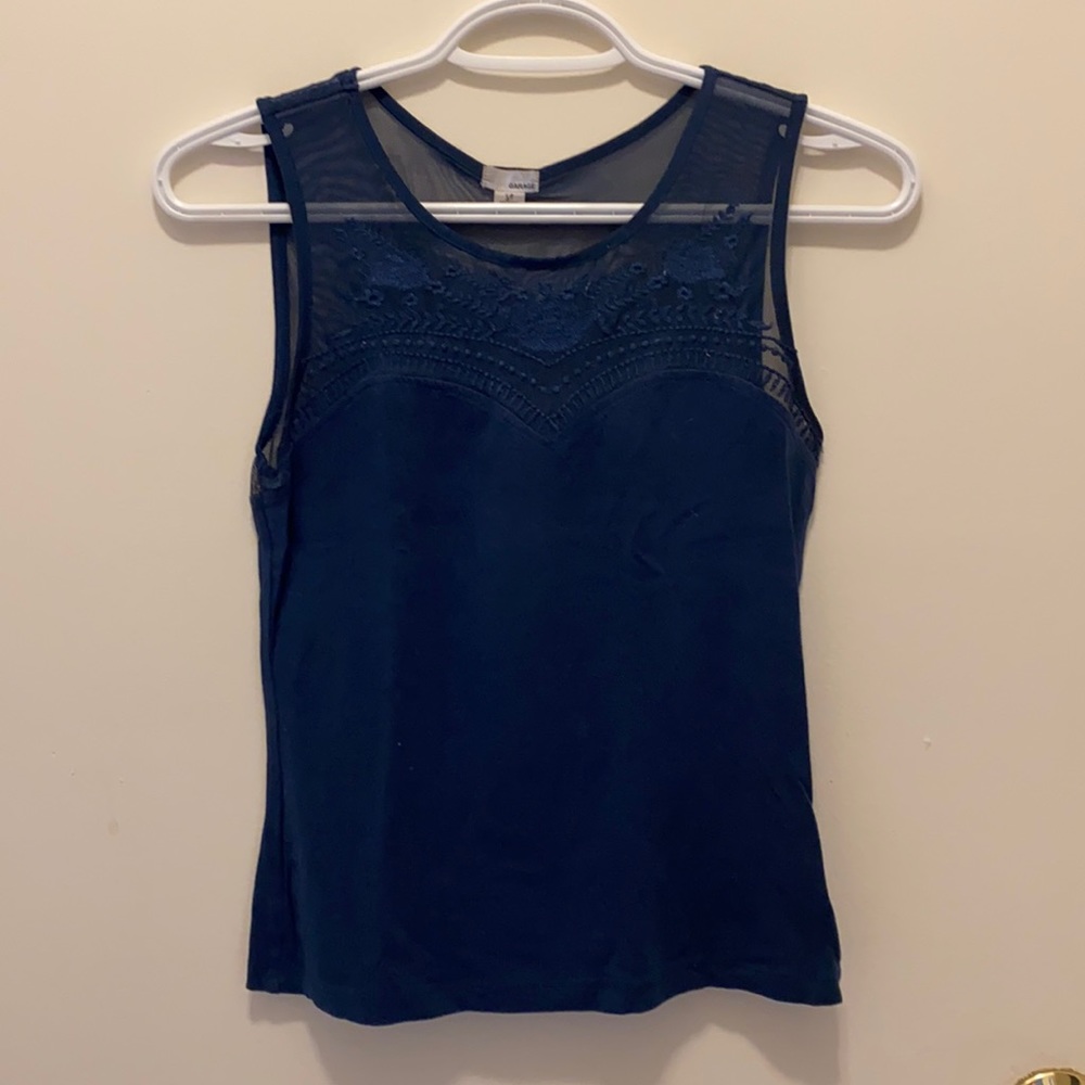Mesh-top navy tank top
